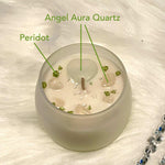 Baked Apples in Maple Bourbon INNER JOY mini Magick Candle adorned with Angel Aura and Peridot.