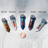 Chakra Wand Pendants available in Tiger's Eye, Rose Quartz, Lapis Lazuli, Amethyst and Quartz Crystal.