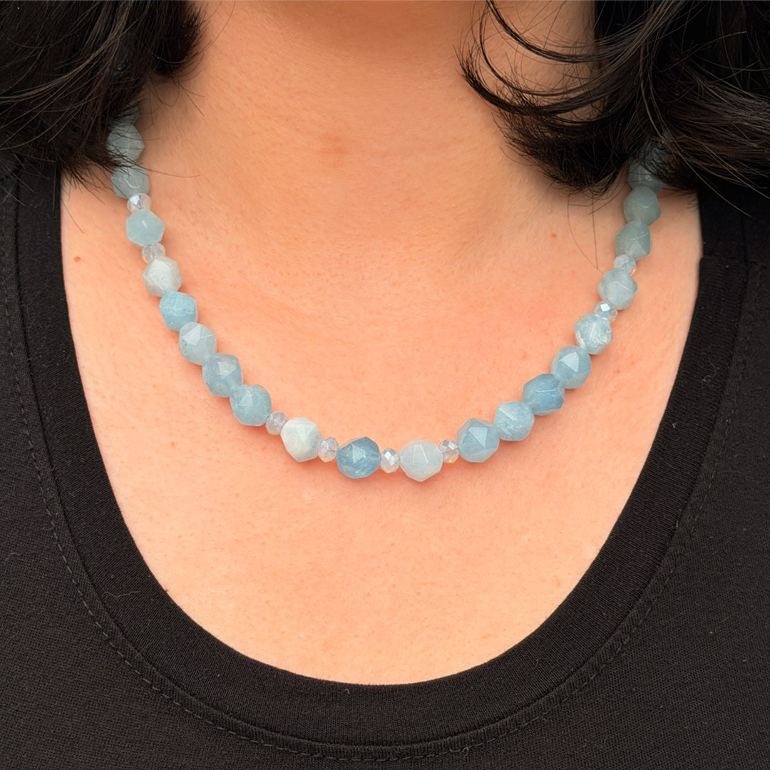Aquamarine Faceted Crystal Necklace