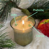 Evergreen & Apples HEALTH and ABUNDANCE Magick Candle adorned with Prehnite, Jade and Citrine.