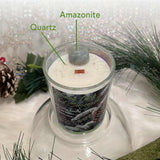 Vanilla Snow on Winter Pinecone MONEY, LUCK & SUCCESS Magick Candle with Amazonite and Quartz.