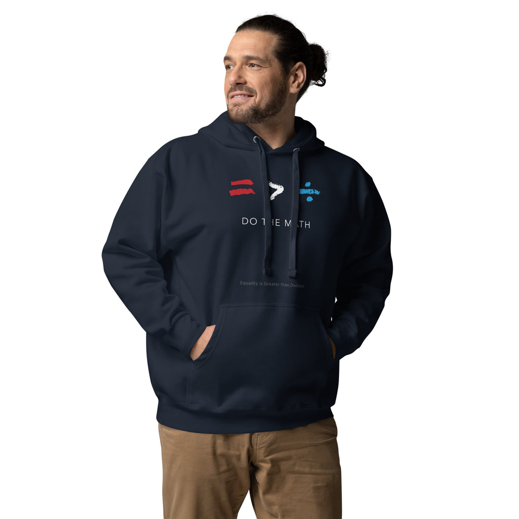 Man wearing a navy hoodie = is greater than division. DO THE MATH.