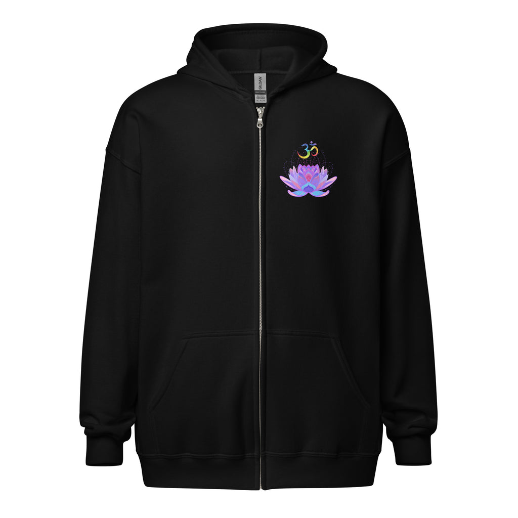OM Lotus heavy blend zip hoodie - black