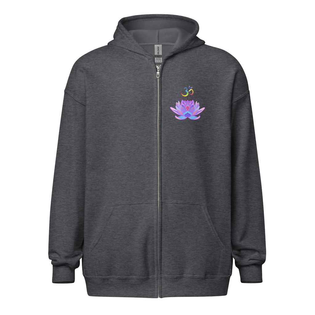 OM Lotus heavy blend zip hoodie-dark heather gray.