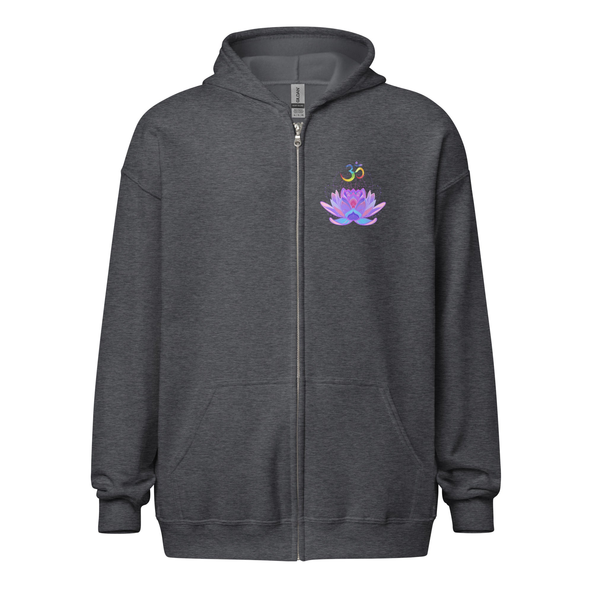 OM Lotus heavy blend zip hoodie-dark heather gray.