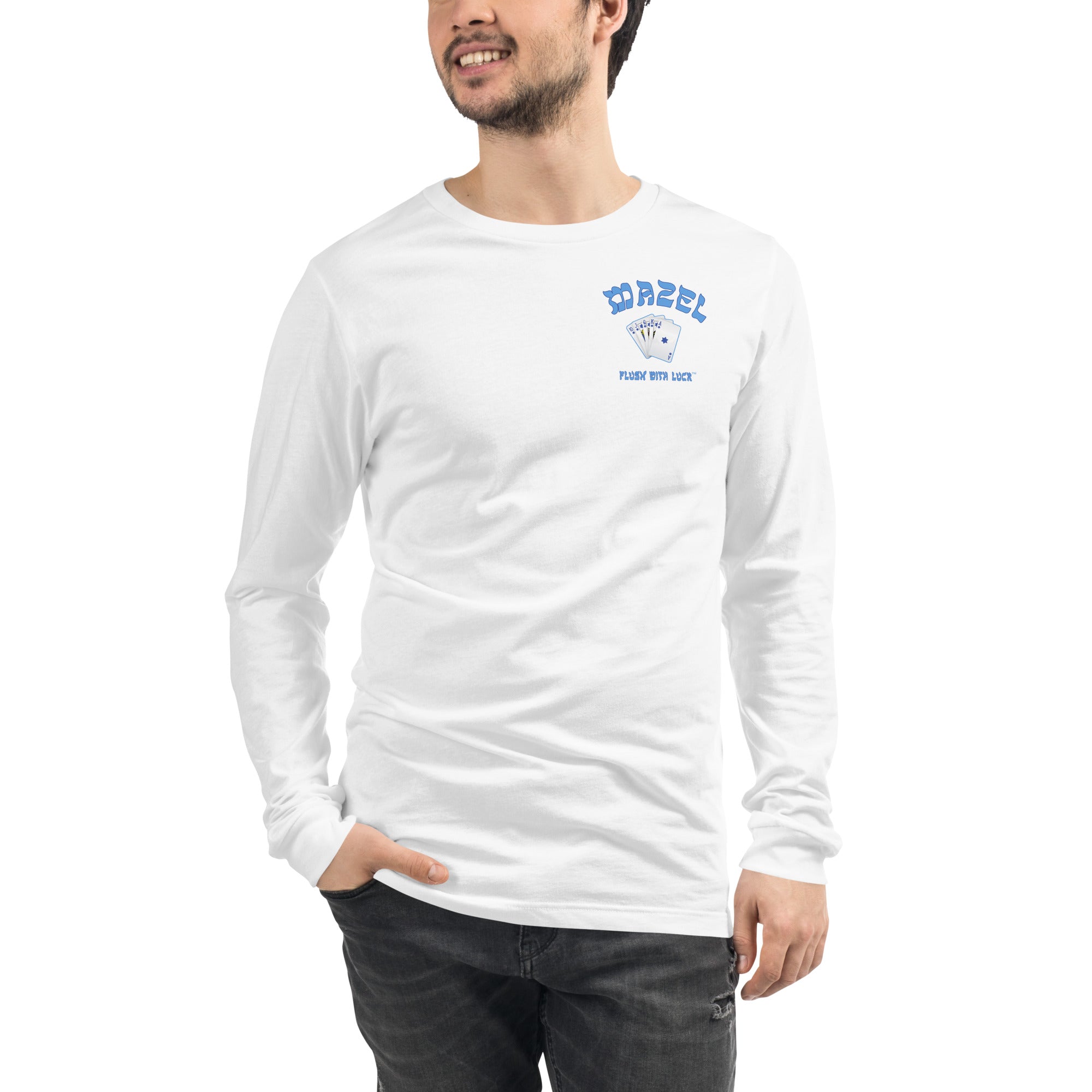 MAZEL FLUSH WITH LUCK Unisex Long Sleeve Tee (2 sides)