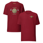 Cardinal red with gold 'Viking Spirit' design small on front, large on back.