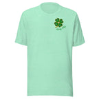 Light green t-shirt with a four-leaf clover design and 'Lucky Day' text.